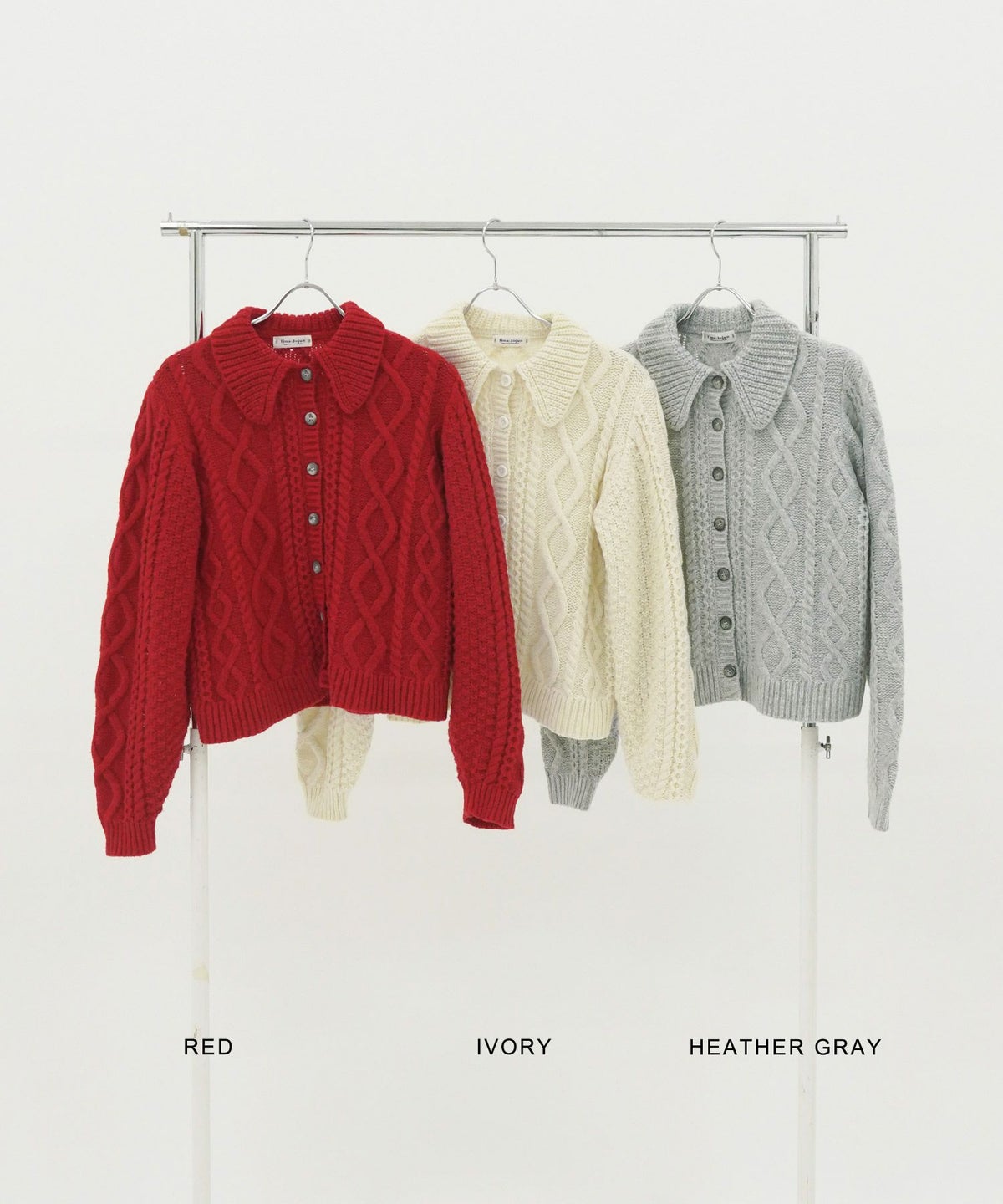 トップス/カーディガン/ケーブル編み/襟付き