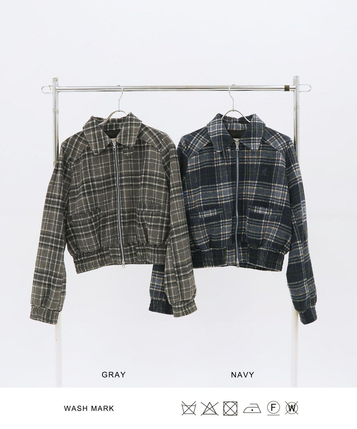 アウター/ジャケット/チェック/ショートジャケット/グレー/ネイビー