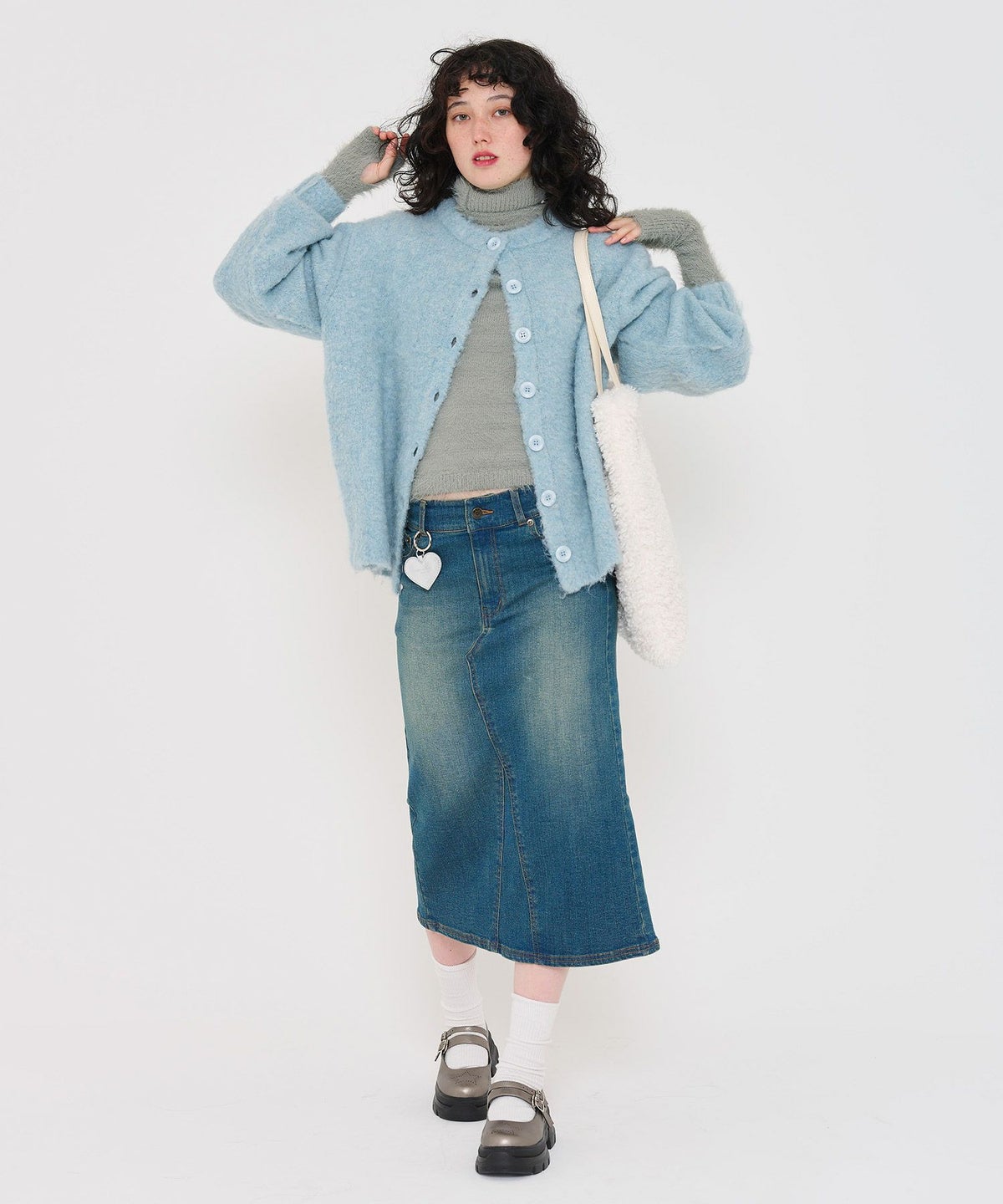 トップス/タートル/シャギーニット/ピンク/ライトグレー