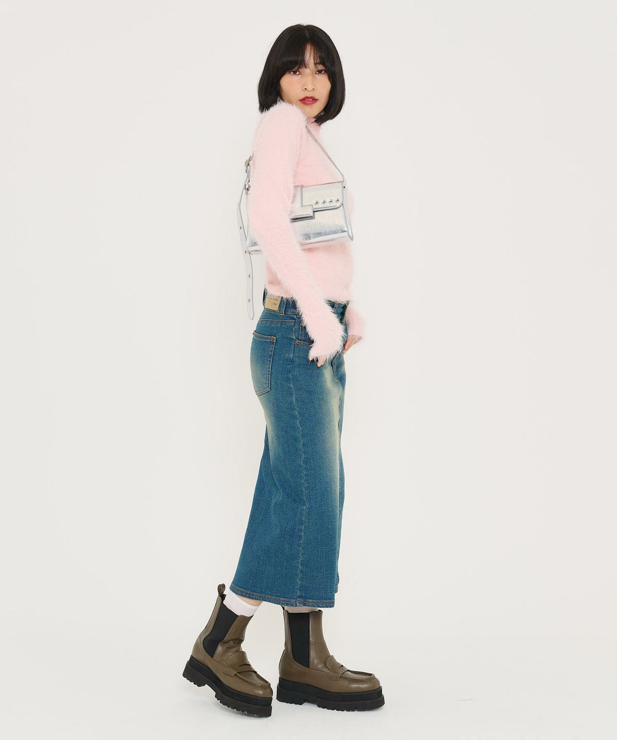 トップス/タートル/シャギーニット/ピンク/ライトグレー