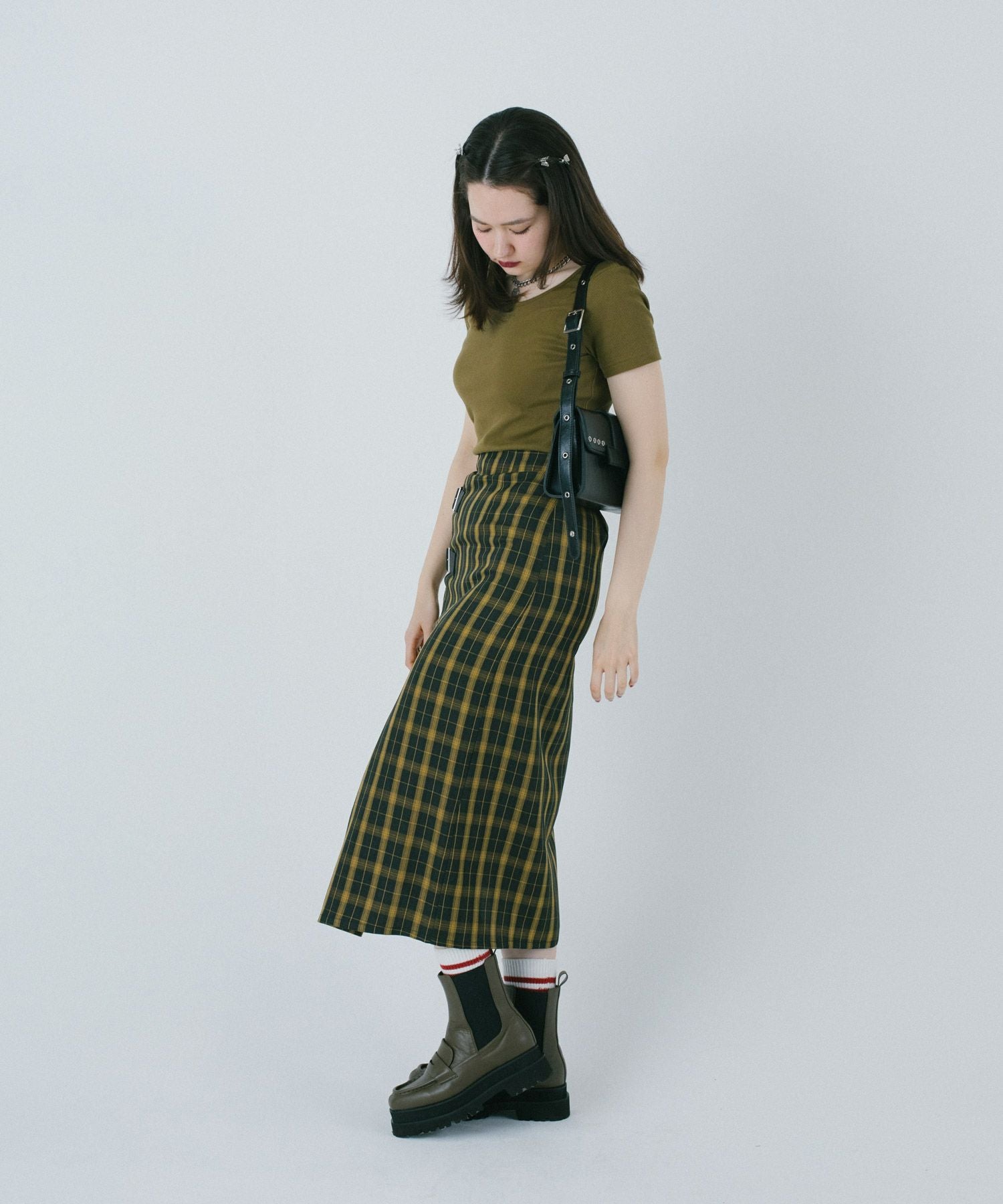 ラップ風 チェック柄スカート TINA：JOJUN 全2色｜tnj621-0630【4
