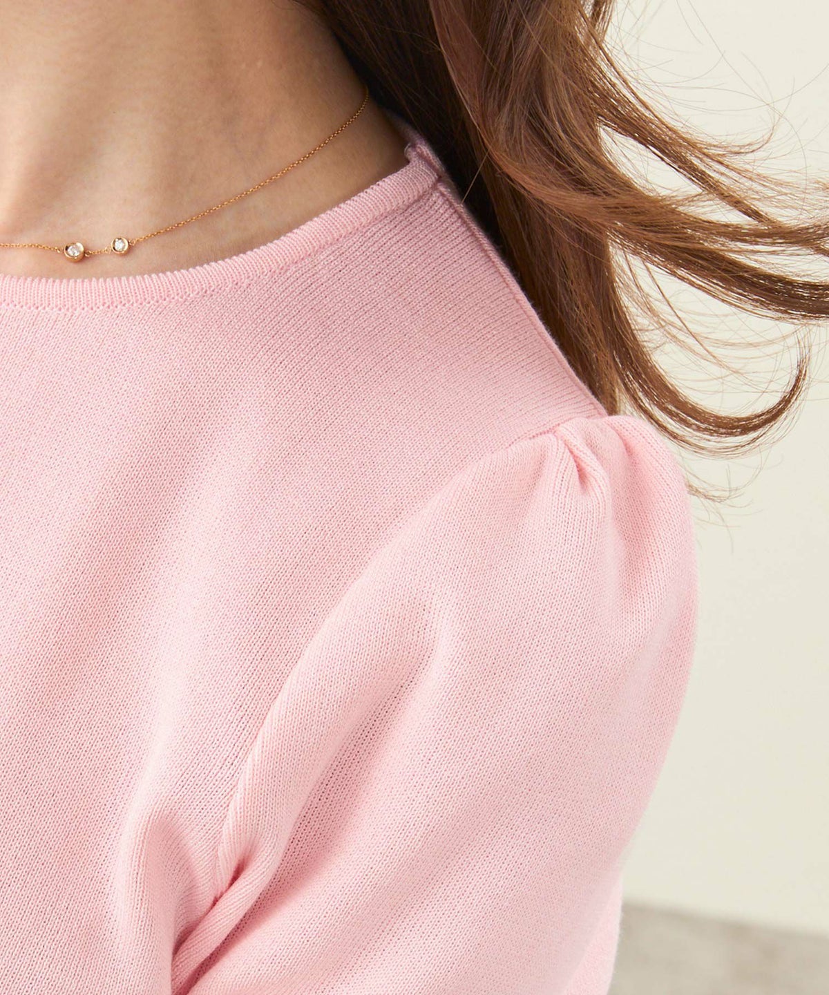 手洗い可/日本製/半袖/シンプル/サマーニット/パフスリーブ/着回し/袖山ギャザー/袖口リブ/ラウンドネック/綿混