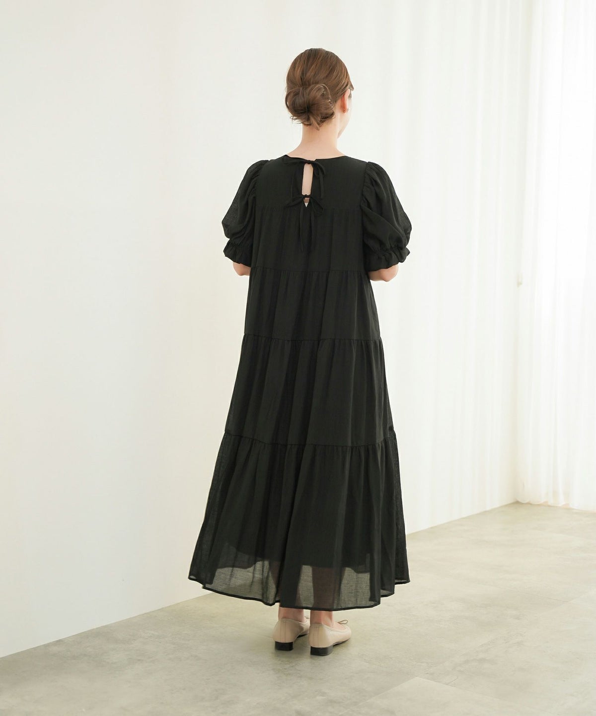 ワンピース/キャンディー/スリーブ/ティアード/ホワイト/ピンクベージュ/ブラック/M/