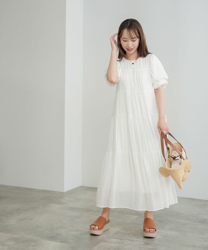 ワンピース/キャンディー/スリーブ/ティアード/ホワイト/ピンクベージュ/ブラック/M/