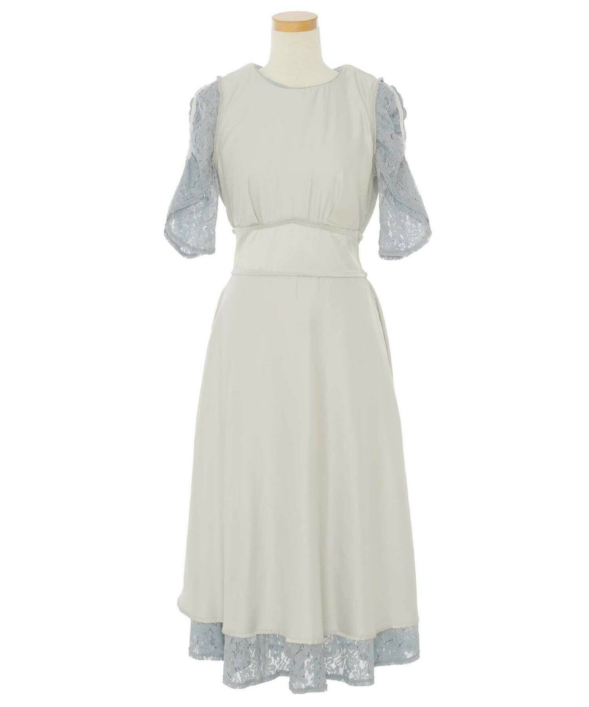 レディース/ワンピース/半袖/オケージョン/結婚式/レース/祝辞/お出かけ/花柄レース/総柄/エレガント/上品/フェミニン/キレイ/サックス/ネイビー/ピンクベージュ/お祝い/ホテル/レストラン/春/夏/秋