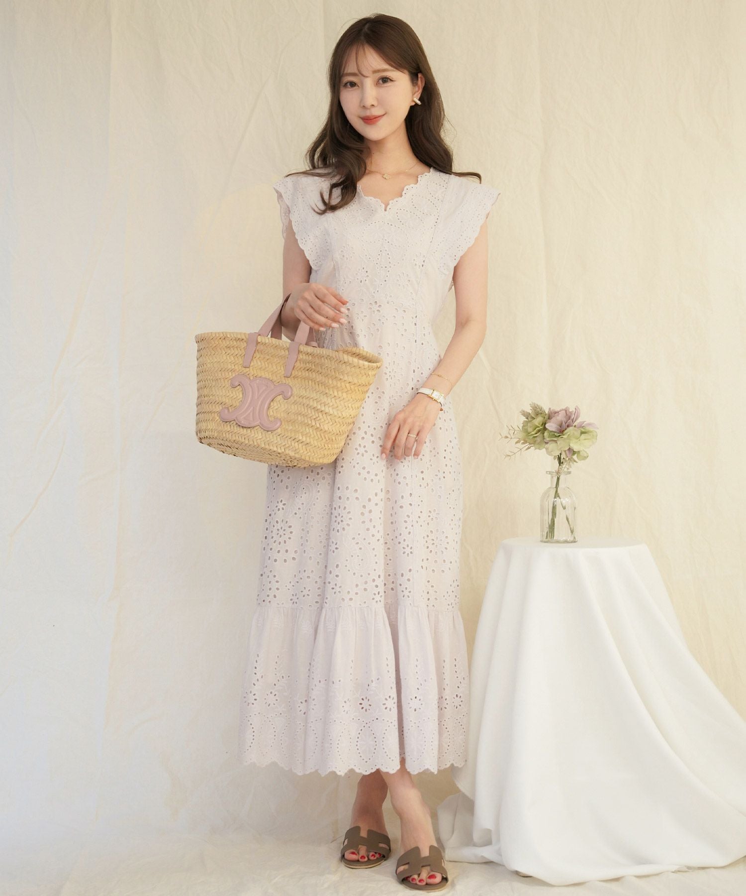 コットン レース スカラップ ワンピース le reve vaniller 全6色