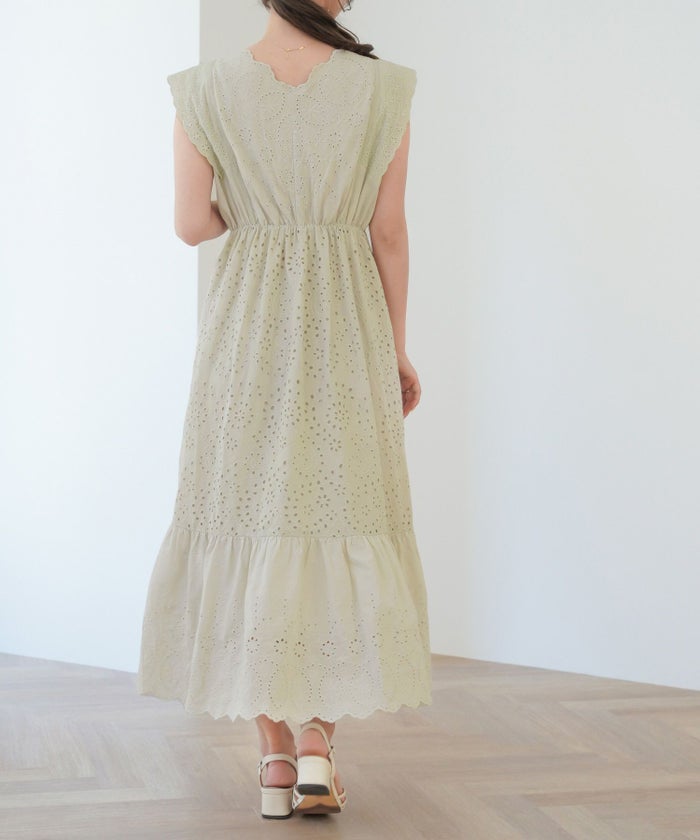 レディース/ワンピース/コットン/スカラップ/レース/梯子レース/ノースリーブ/夏/サマー/お出かけ/カジュアル/エレガント/フリル/バケーション/海/プール/ラベンダー/ホワイト/レモンクリーム/グレイッシュミント/ピンク/サックス/旅行/推し活