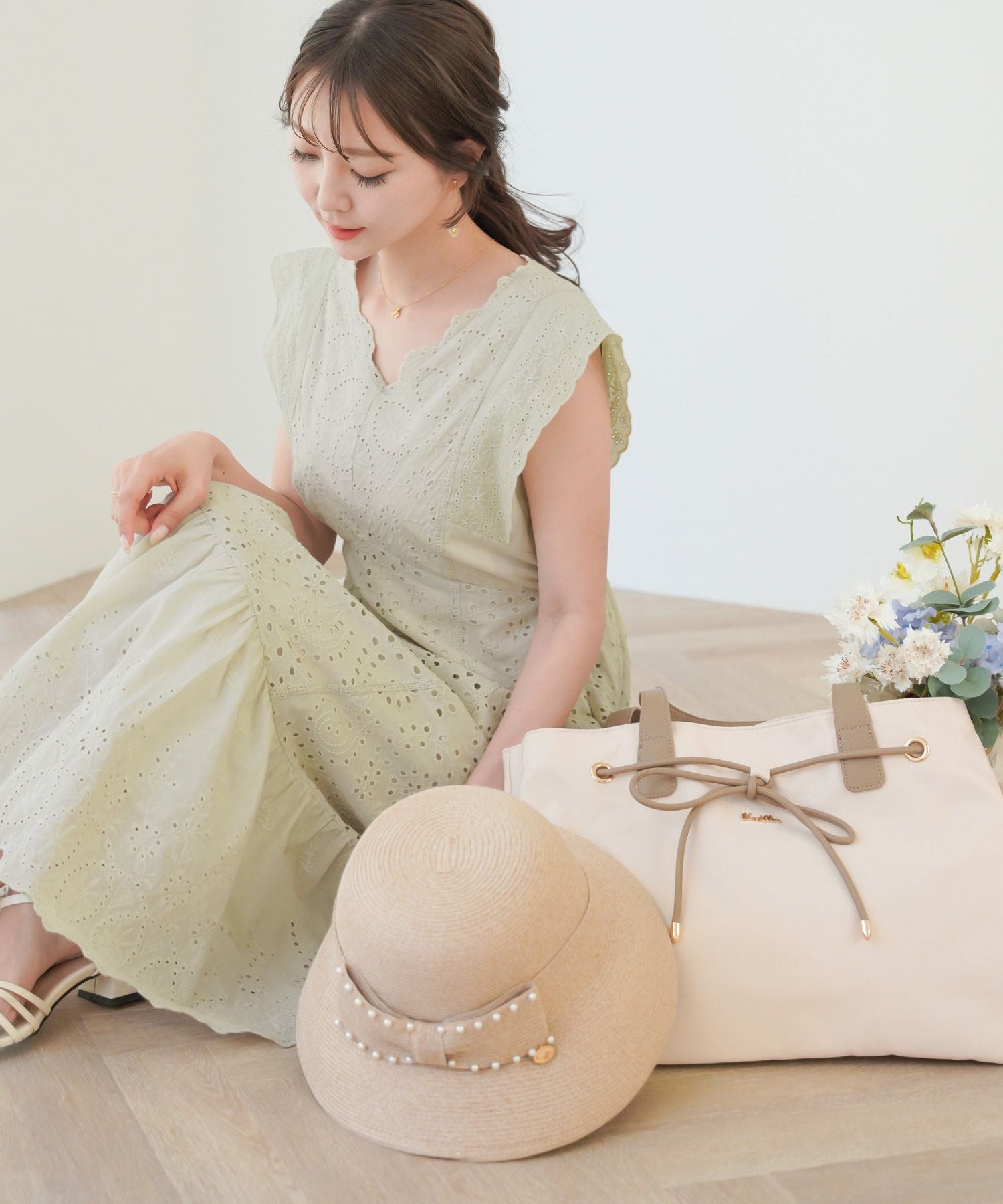 コットン レース スカラップ ワンピース le reve vaniller 全6色