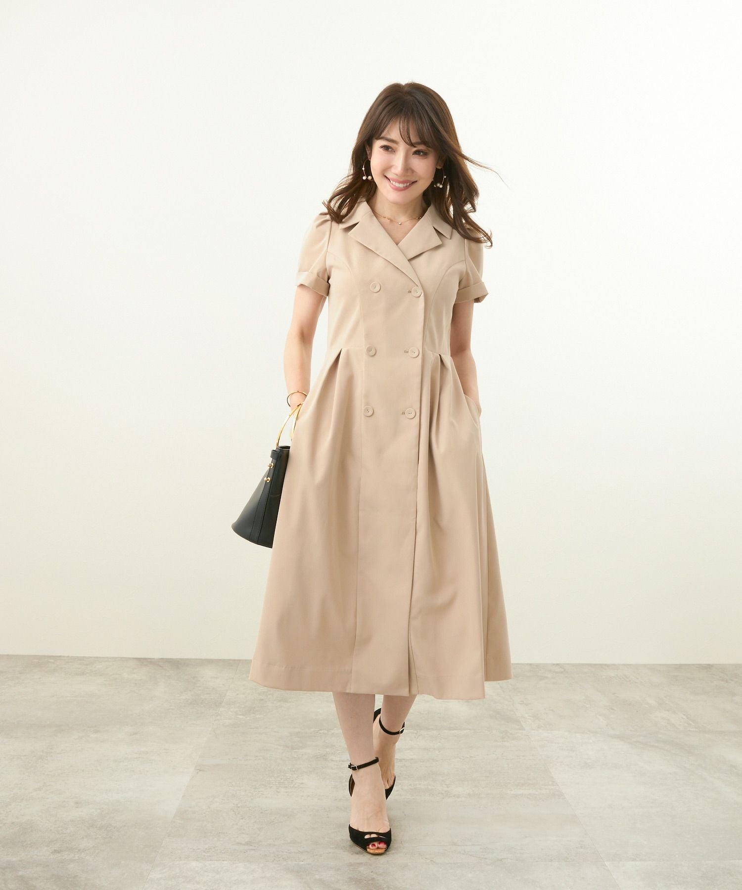 テーラー襟 ダブル釦 ワンピース Liala×PG 全3色｜lpg321-1683【2