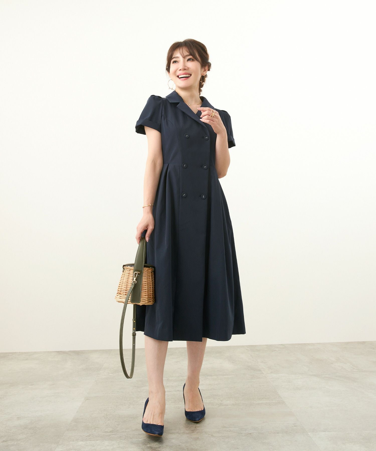 OUTLET-SALE テーラー襟 ダブル釦 ワンピース Liala×PG 全3色｜lpg321