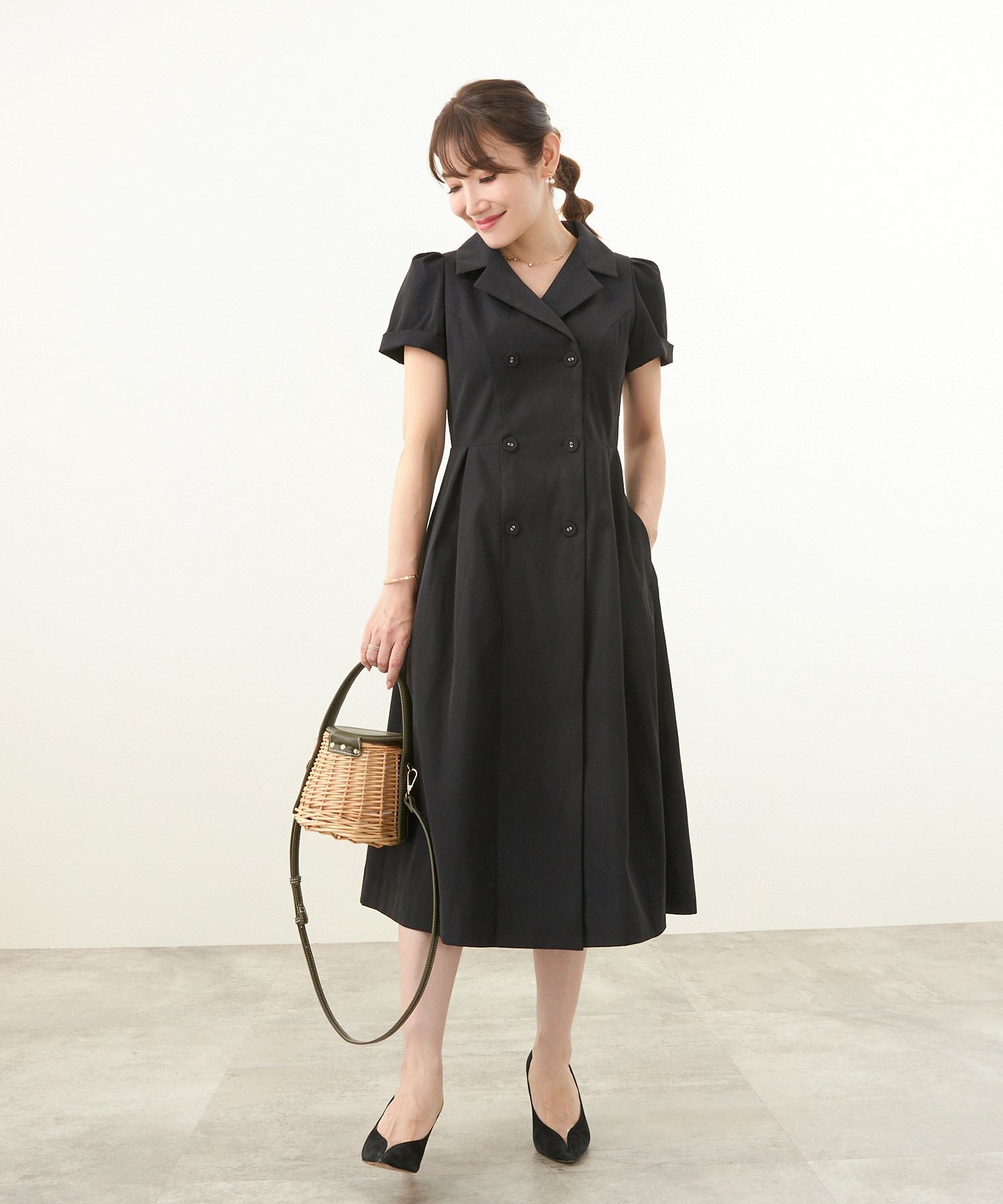 OUTLET-SALE テーラー襟 ダブル釦 ワンピース Liala×PG 全3色｜lpg321