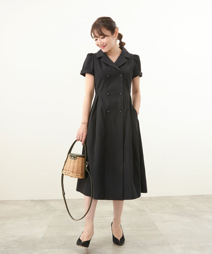 手洗い可/半袖/オケージョン/テーラードカラー/ダブルボタン/袖山タック/ロールアップ/きれいめ/エレガント/くるみ釦/S/M/L