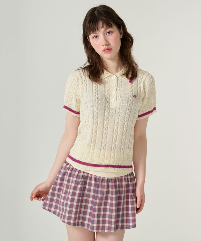 トップス/サマー/ポロニット/ピンク/カーキ