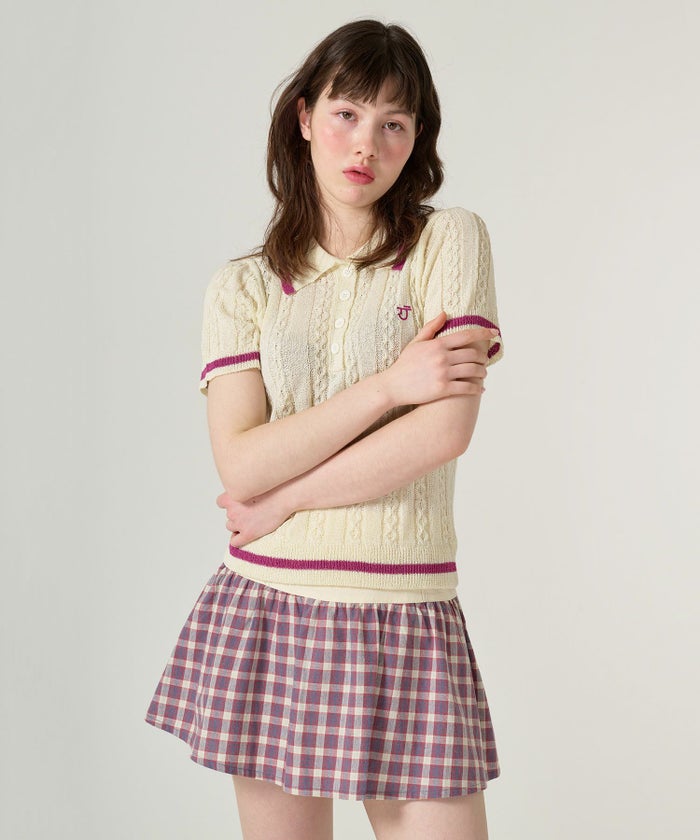 トップス/サマー/ポロニット/ピンク/カーキ