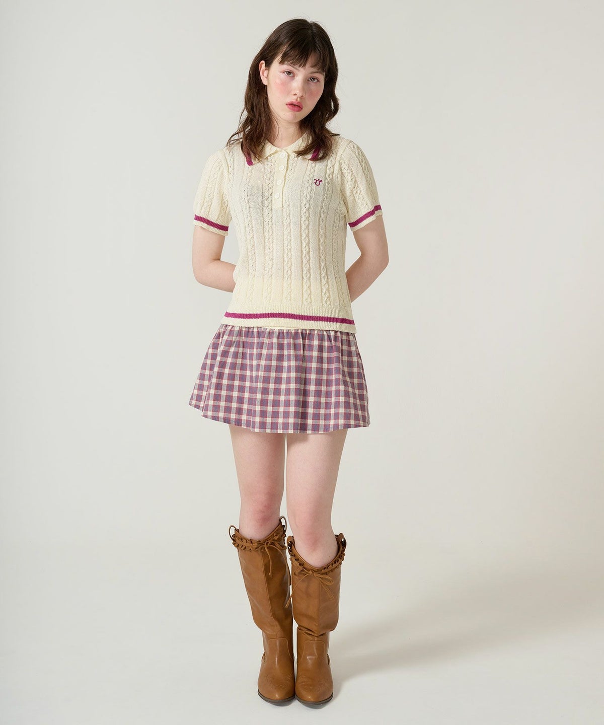 トップス/サマー/ポロニット/ピンク/カーキ