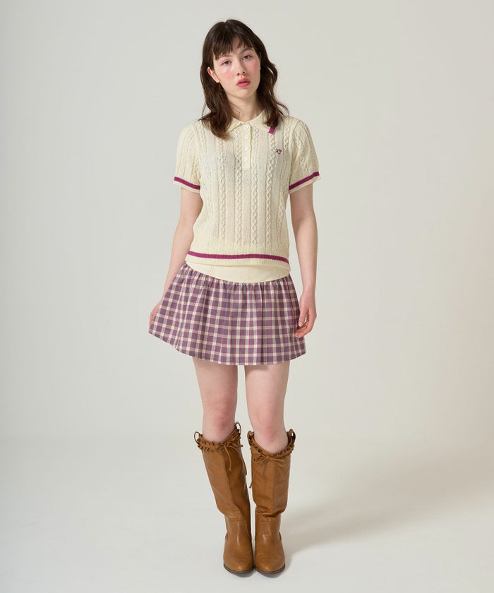 トップス/サマー/ポロニット/ピンク/カーキ