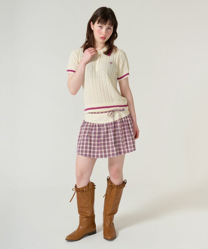 トップス/サマー/ポロニット/ピンク/カーキ