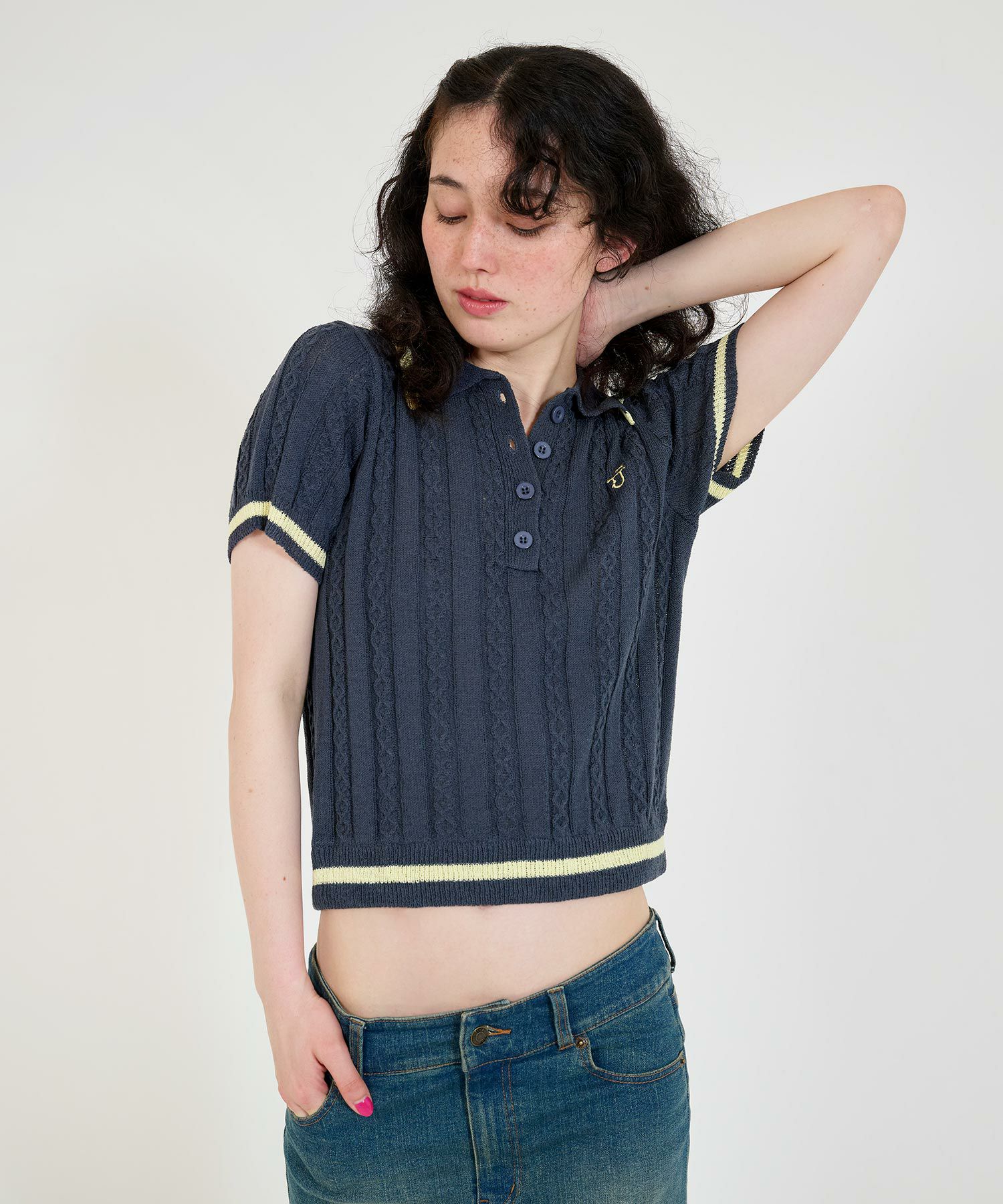tetsu　secondlayer ニットポロシャツ シアー ニット ポロシャツ
