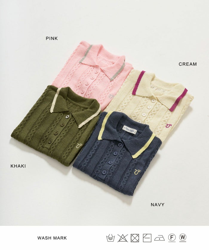 トップス/サマー/ポロニット/ピンク/カーキ