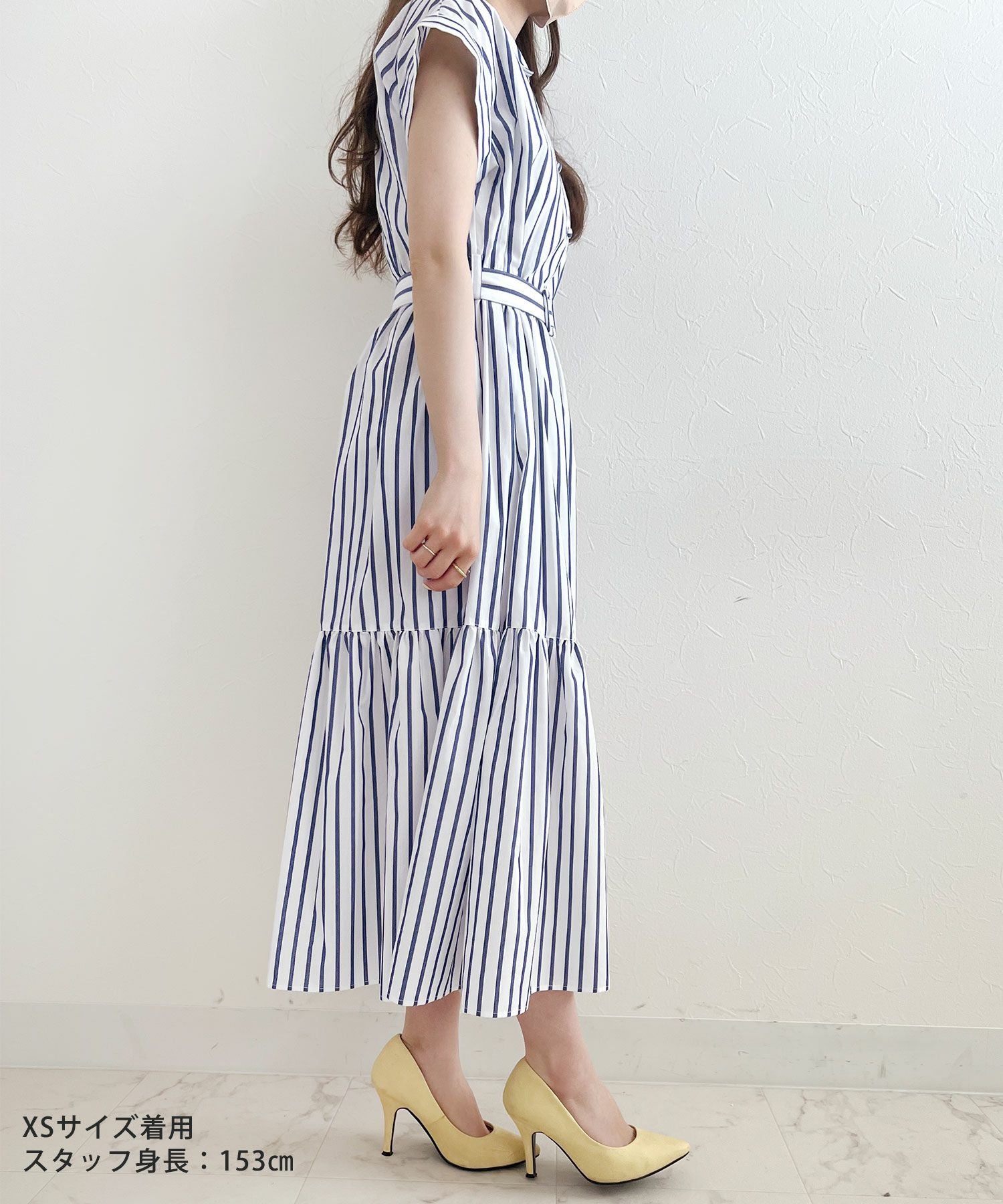 ストライプ 襟付き ティアード ロングワンピース Liala×PG 全4色