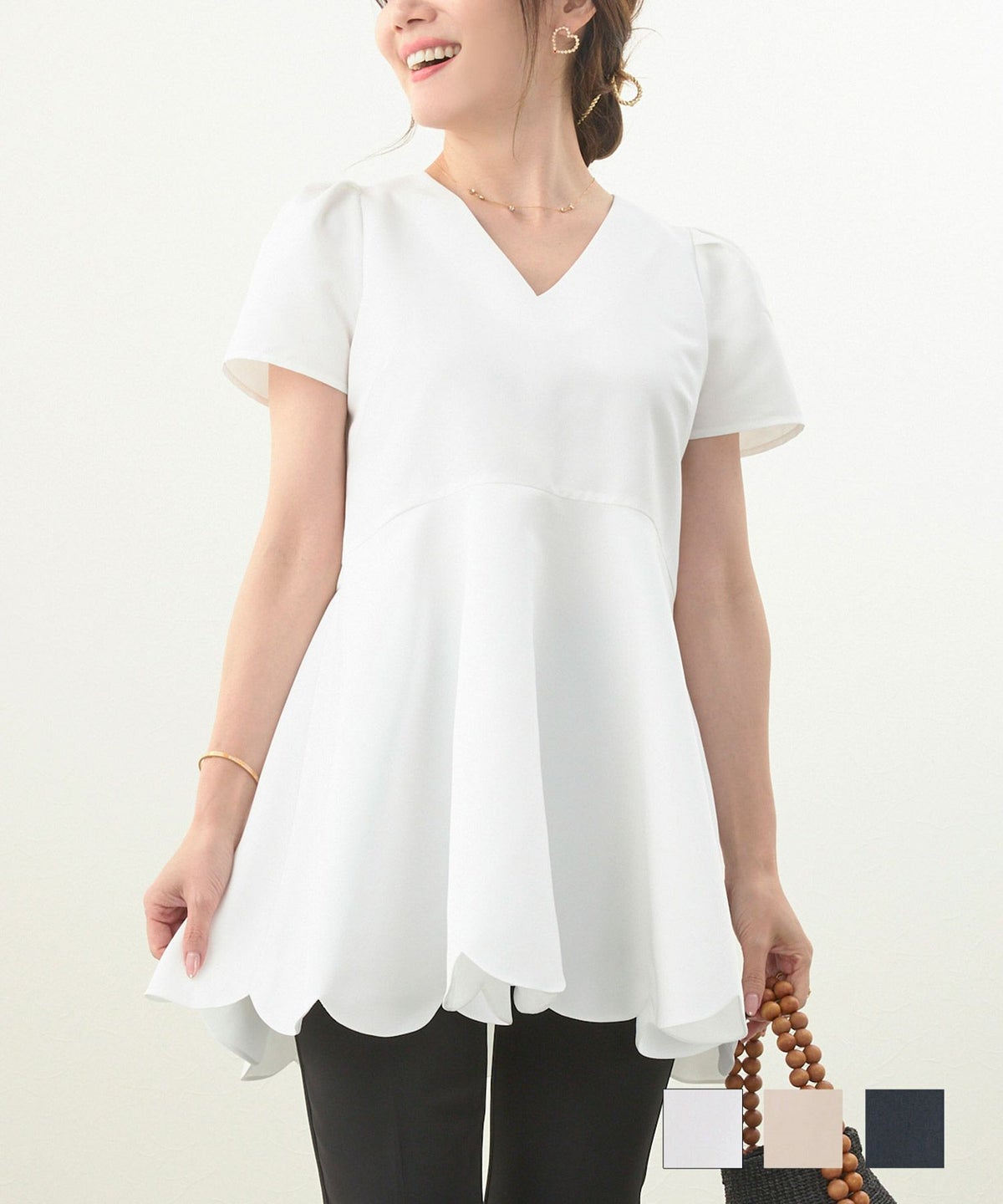 スカラップ フレア Vネック ブラウス Liala×PG