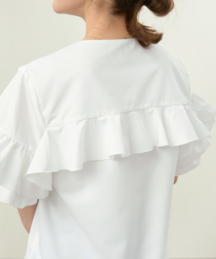 手洗い可/サイドスリット/比翼仕立て/袖フリル/フェミニン/大人可愛い/フレンチスリーブ/上品/トップス