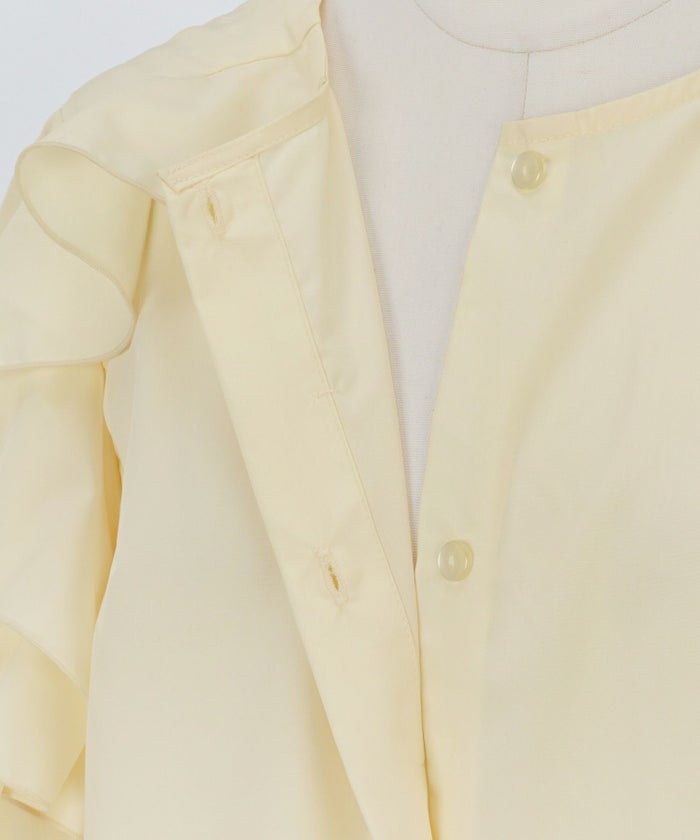 手洗い可/サイドスリット/比翼仕立て/袖フリル/フェミニン/大人可愛い/フレンチスリーブ/上品/トップス