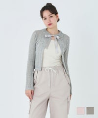 トップス/カーディガン/透かし編み/サテンリボン