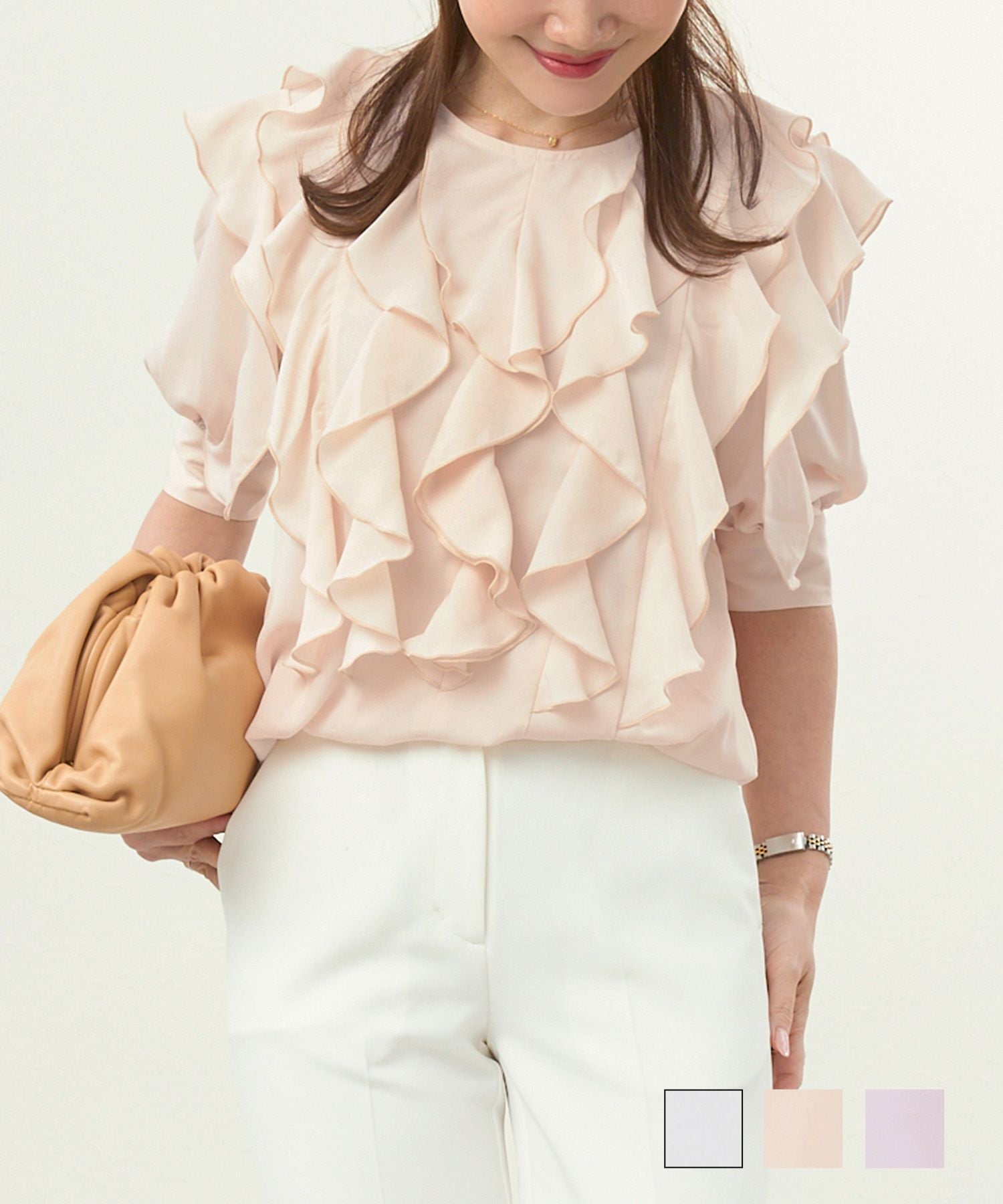 フロント ラッフル フリル ブラウス Liala×PG 全3色｜lpg821-1729【1
