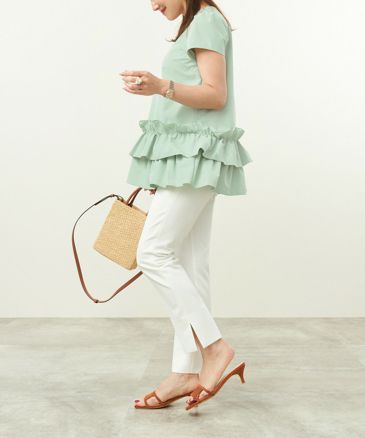 手洗い可/袖山ギャザー/半袖/フリル/パンツスタイル/