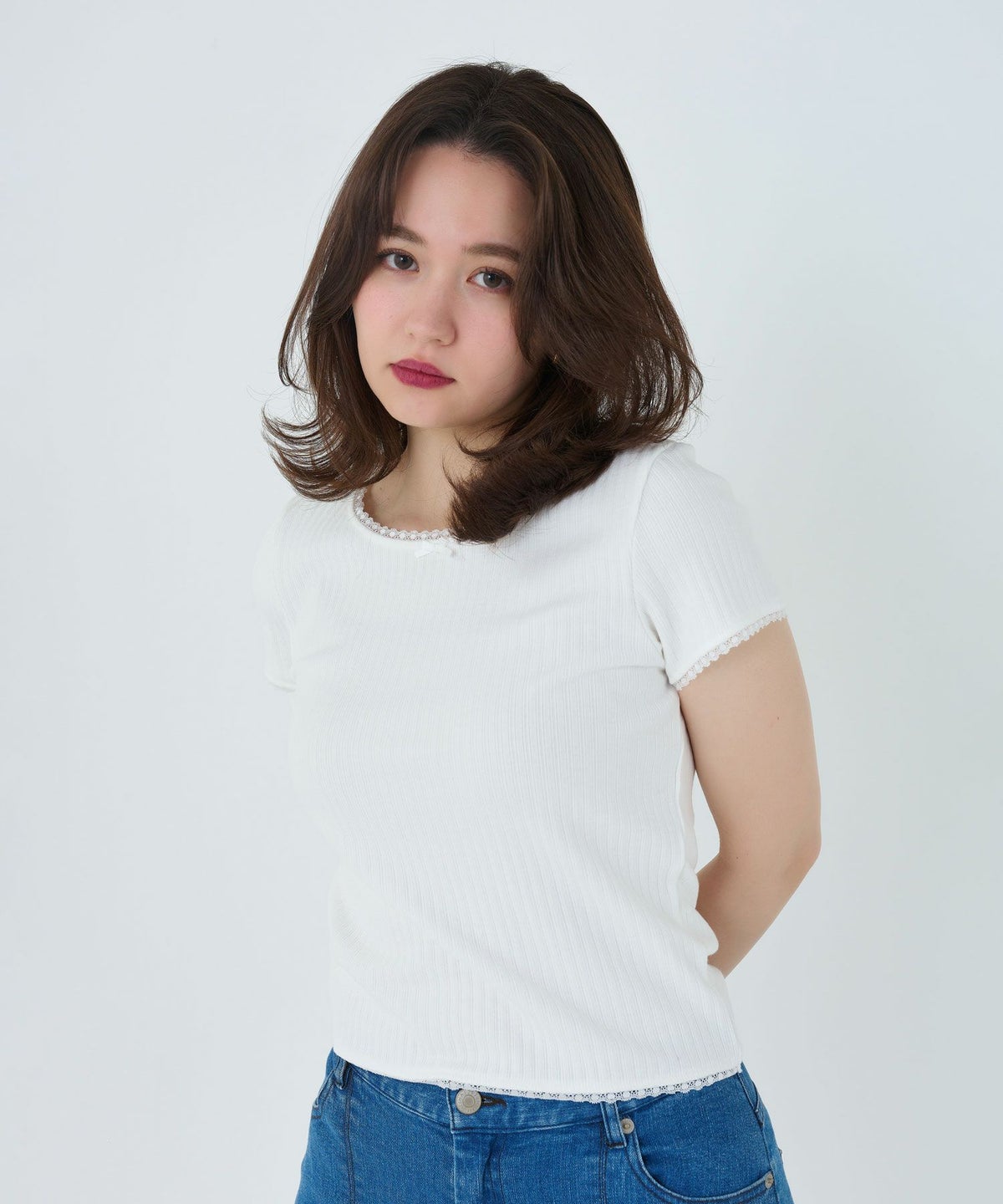 トップス/カットソー/半袖/ホワイト/ボーダー