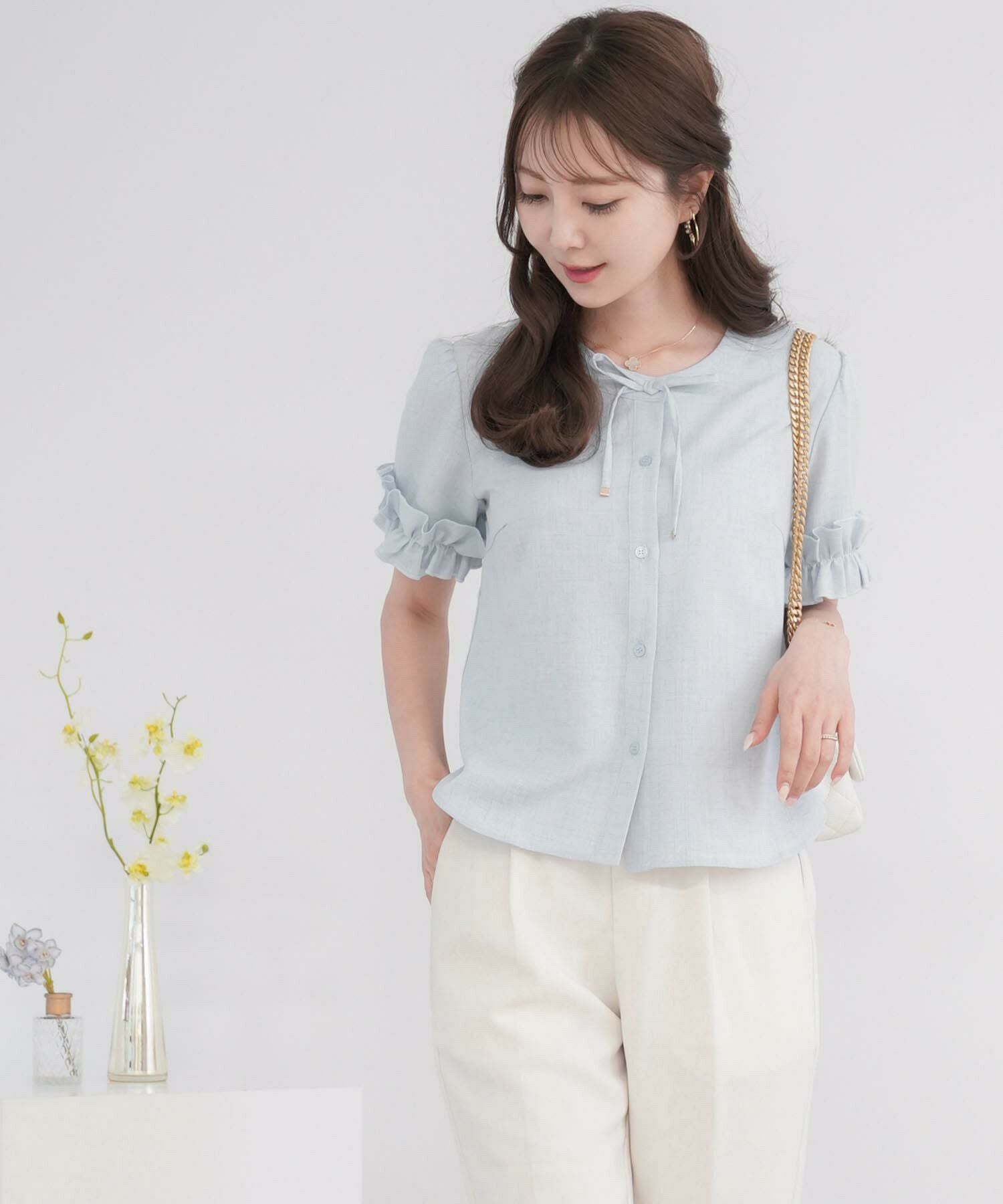 SONIA BY SONIA RYKIEL フリル＆リボン ブラウス 白 38 フリルスリーブ リボン付き ブラウス le reve vaniller 全2色 ｜lvn821