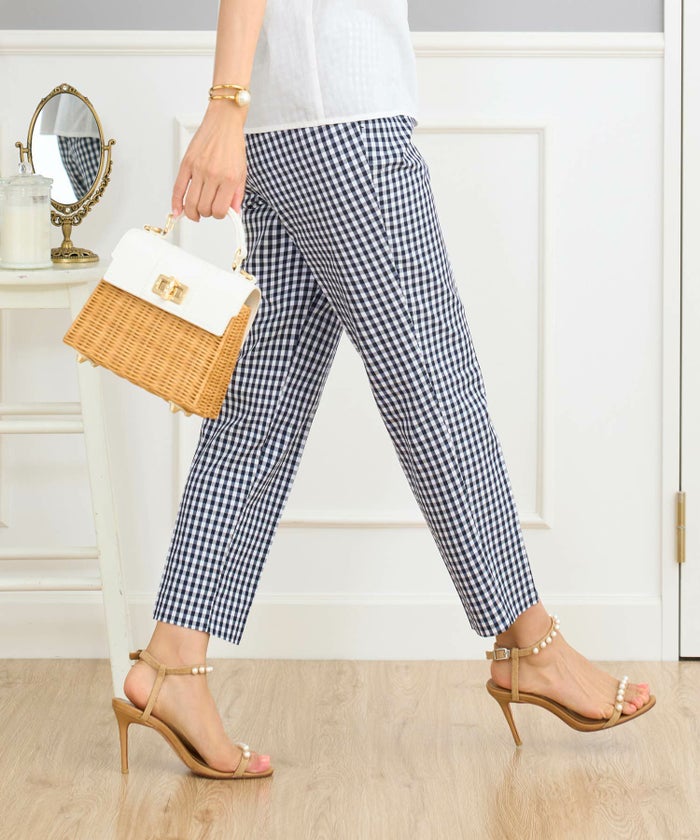 セレクト/ボトムス/パンツ/ギンガムチェック/ポケット付き/ウエストゴム/テーパードパンツ/ブラック×ホワイト/ネイビー×ホワイト/黒白/S/M/春/夏/秋/可愛い/かわいい/華やか/大人/上品/