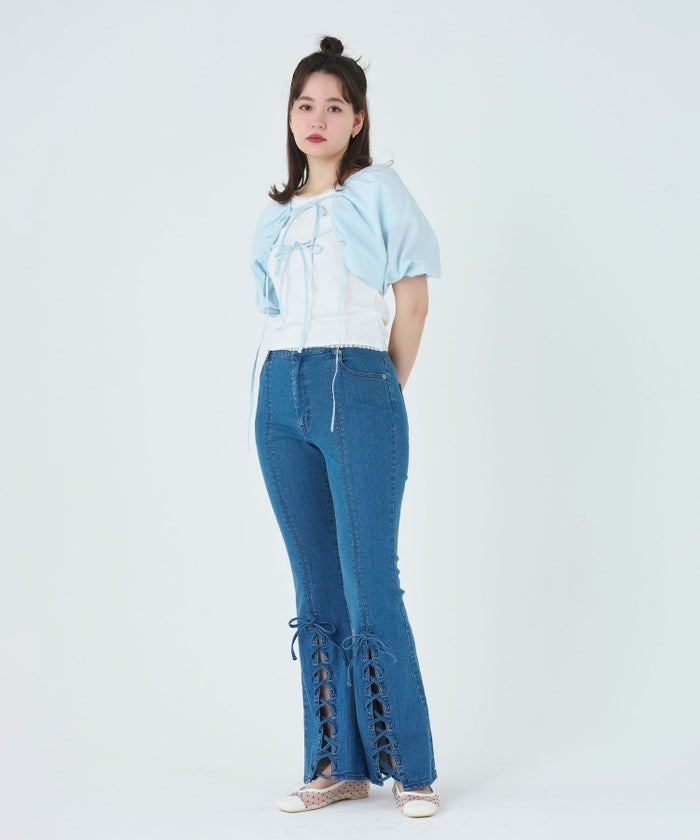 ボトムス/パンツ/デニム/レースアップ/インディゴ