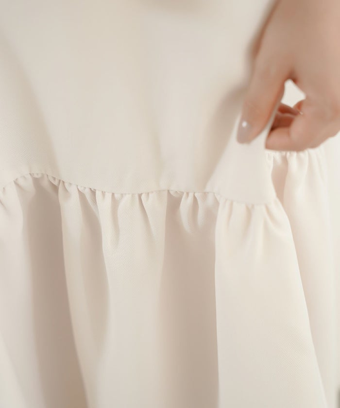 ワンピース/フロント/リボン/ギャザー/Aライン/アイボリー/ブルーグレー/チャコール/フリー