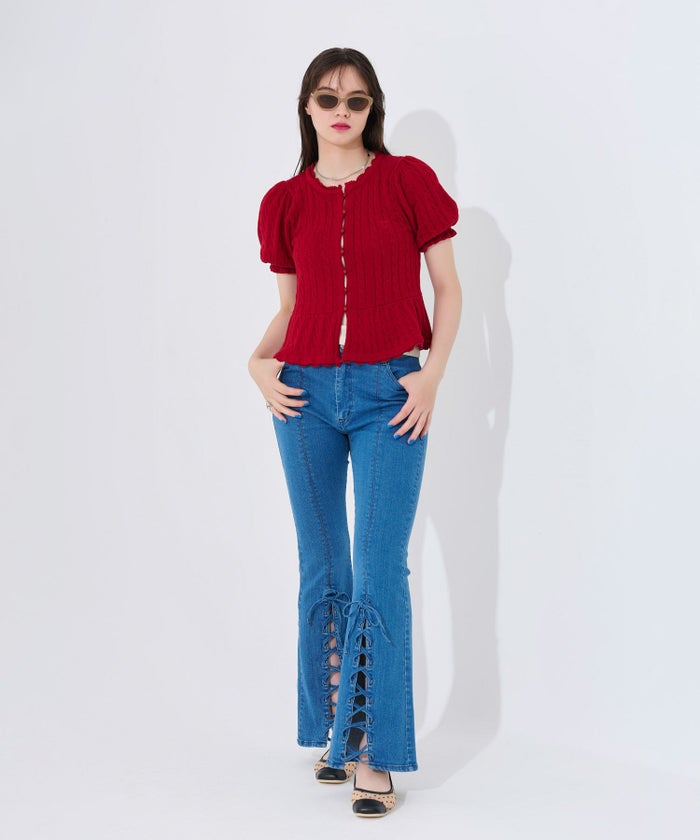 トップス/ニット/カーディガン/アイボリー/レッド