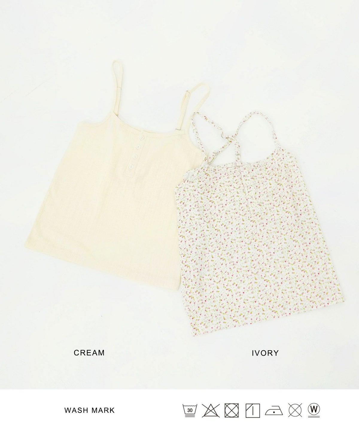 トップス/キャミソール/ヘンリーネック/アイボリー/小花柄/クリーム