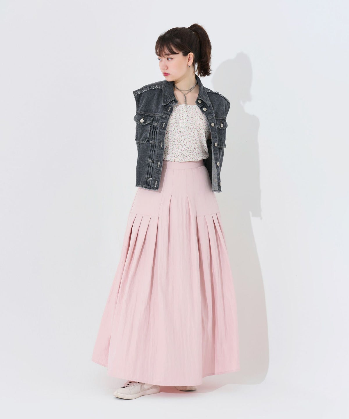 スカート/ロングスカート/フレアスカート/ホワイト/ピンク