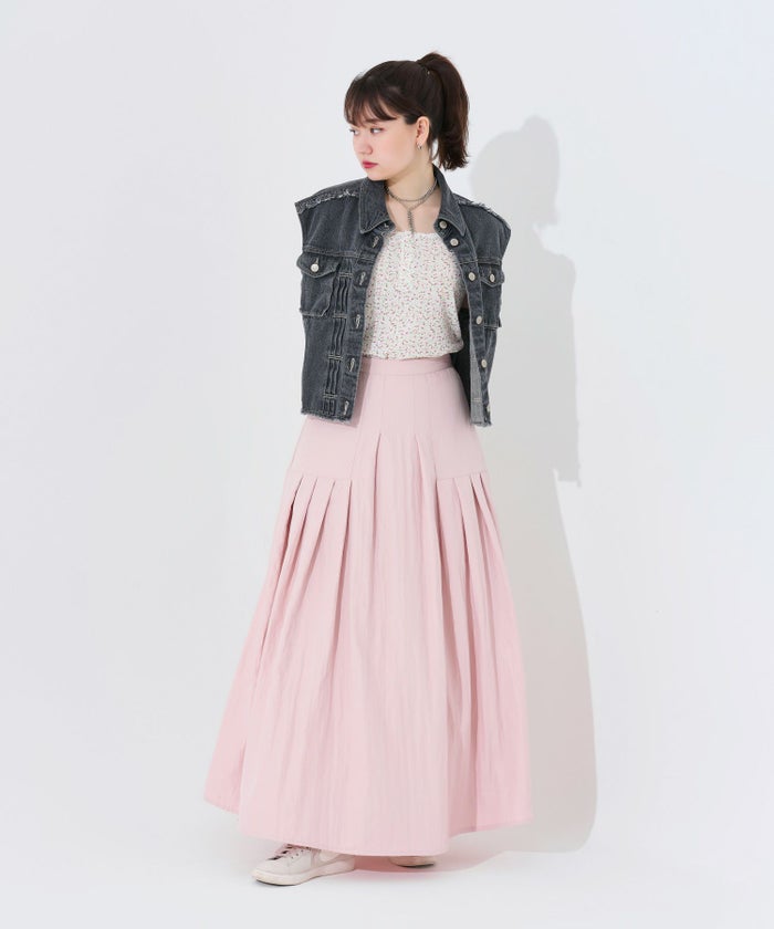 スカート/ロングスカート/フレアスカート/ホワイト/ピンク