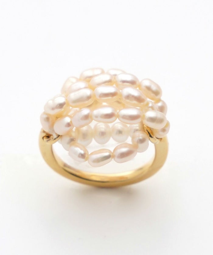 淡水パール ボリューム リング Freshwater Pearl Volume Ring 真鍮 パール ポリウレタンゴム 高級感 淡水パール ボリューム リング Freshwater Pearl Volume Ring （Liala）