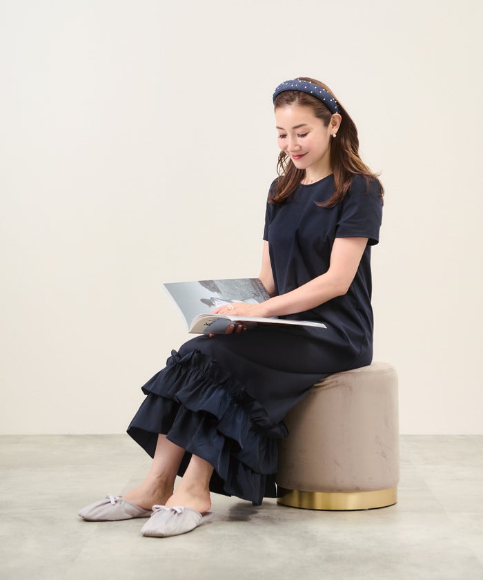 手洗い可 S/M/L 半袖 リラックス ロング丈 ルームウェア ワンマイルウェア 異素材切り替え ドッキング 大人可愛い カジュアル