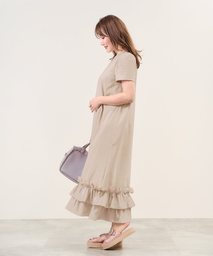 手洗い可 S/M/L 半袖 リラックス ロング丈 ルームウェア ワンマイルウェア 異素材切り替え ドッキング 大人可愛い カジュアル