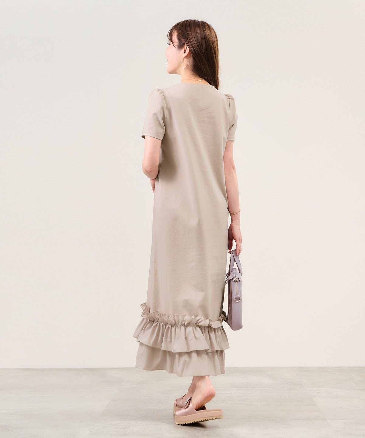 手洗い可 S/M/L 半袖 リラックス ロング丈 ルームウェア ワンマイルウェア 異素材切り替え ドッキング 大人可愛い カジュアル