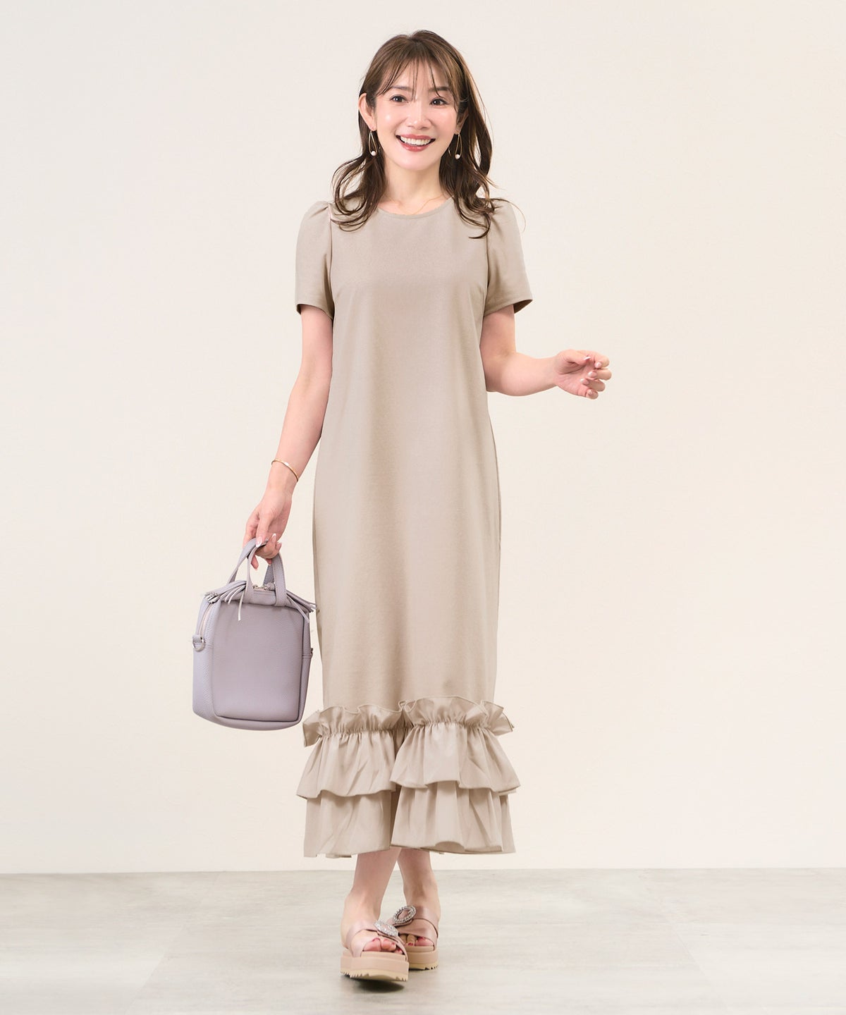 手洗い可 S/M/L 半袖 リラックス ロング丈 ルームウェア ワンマイルウェア 異素材切り替え ドッキング 大人可愛い カジュアル