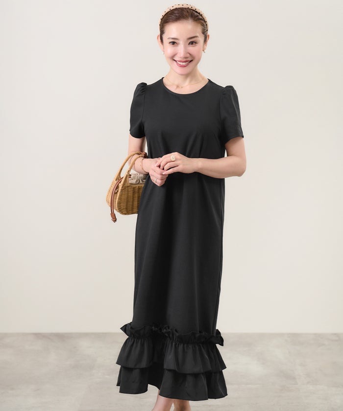 手洗い可 S/M/L 半袖 リラックス ロング丈 ルームウェア ワンマイルウェア 異素材切り替え ドッキング 大人可愛い カジュアル