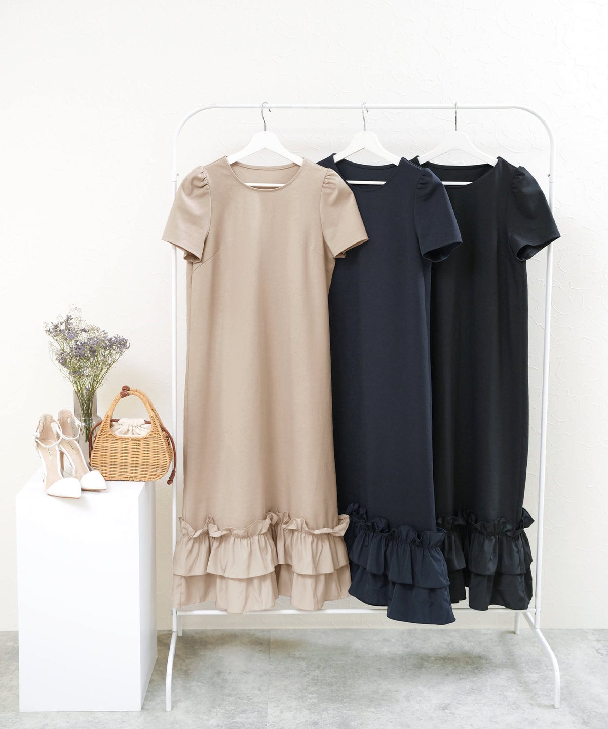 手洗い可 S/M/L 半袖 リラックス ロング丈 ルームウェア ワンマイルウェア 異素材切り替え ドッキング 大人可愛い カジュアル