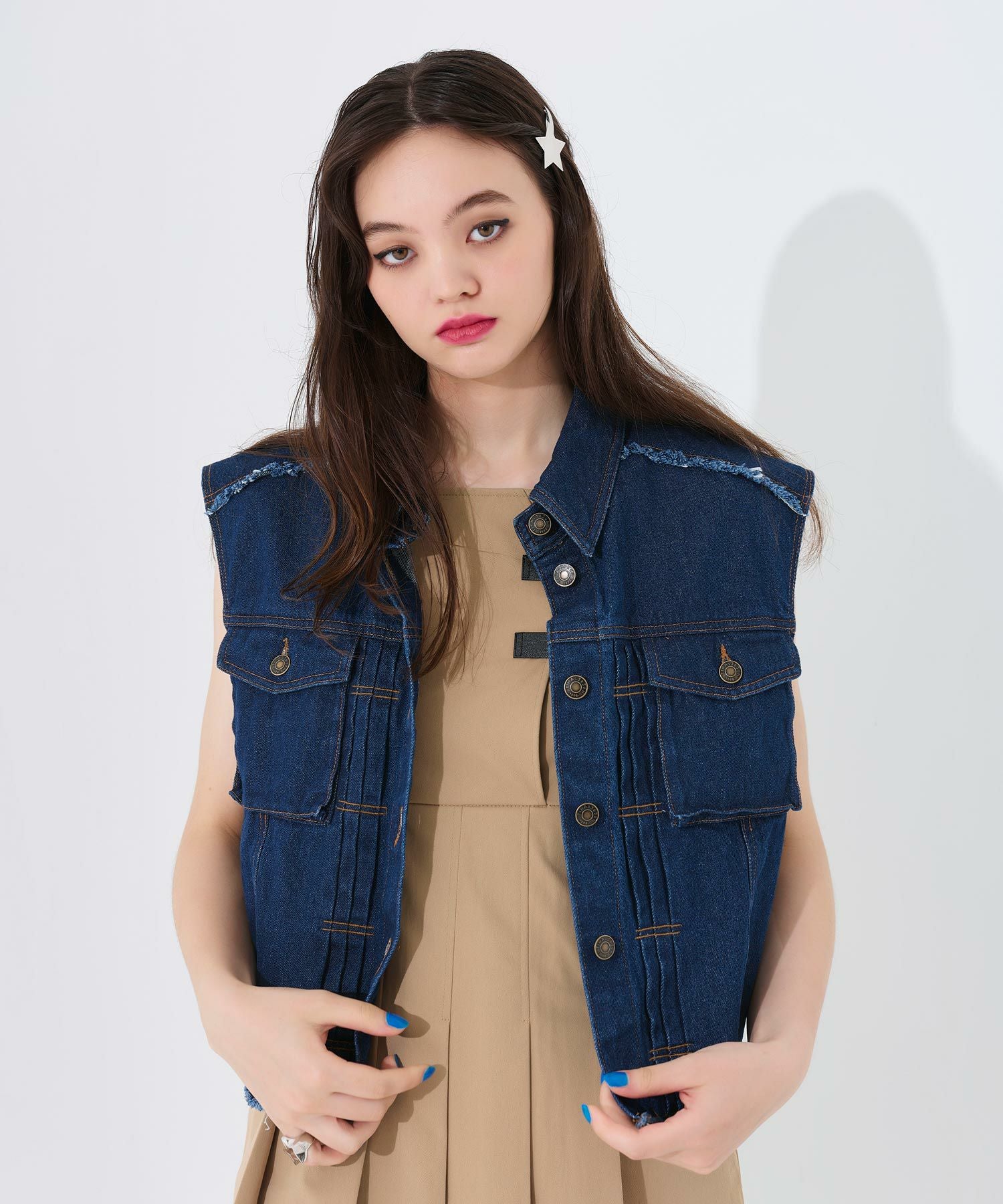 R by 45rpm バックボタン インディゴ染め デニムベスト ジレ marai（マーライ） ベスト ジレ 前開きボタン デニムベスト レディース
