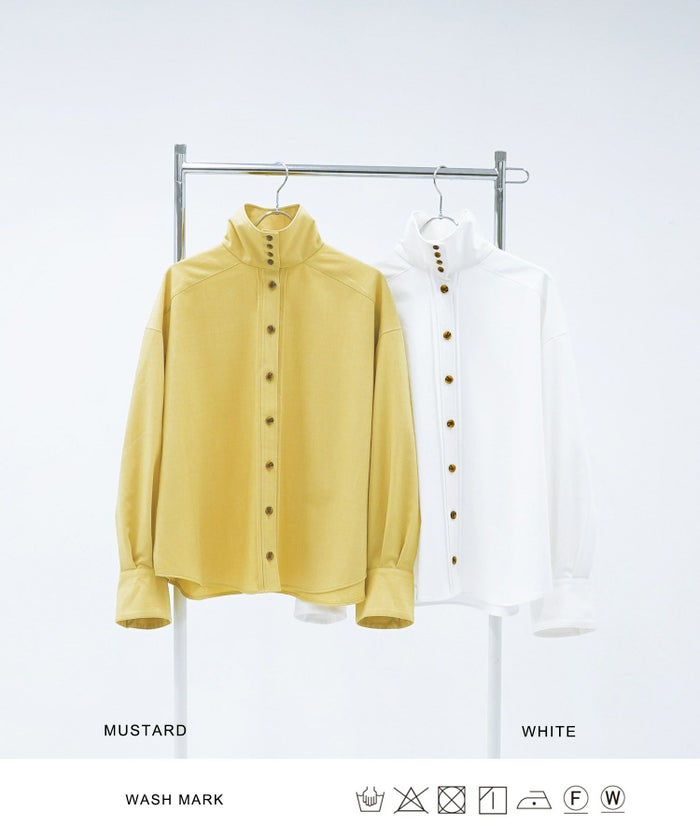 トップス/シャツ/スタンドカラー/ホワイト/マスタード