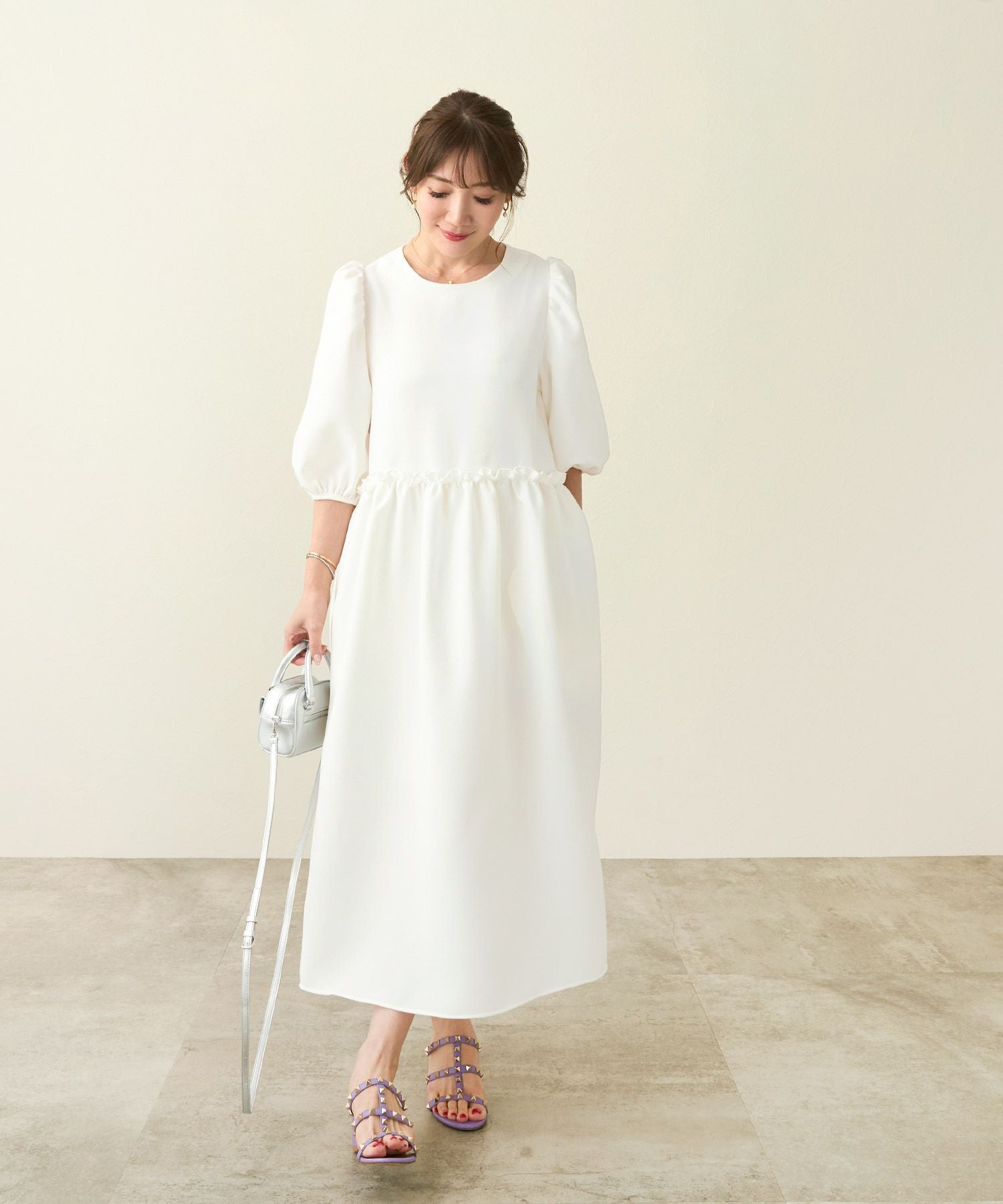 パフスリーブ フリル切り替え ワンピース Liala×PG 全4色｜lpg331-1761