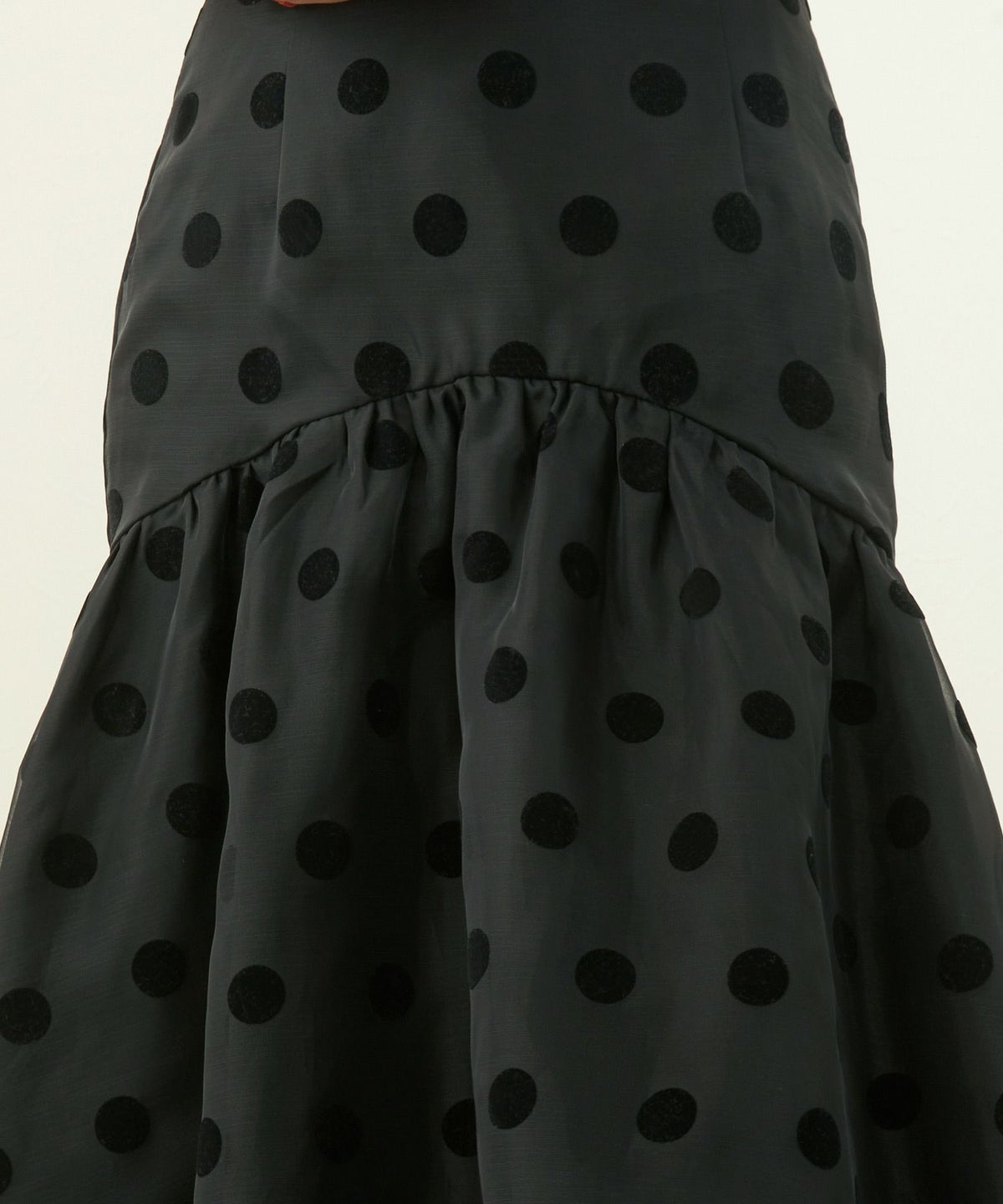 ドット/水玉/フロッキー/切り替え/透け感/フレア/ホック&ファスナー/バックウエストゴム/大人可愛い